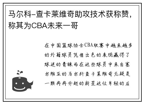 马尔科-查卡莱维奇助攻技术获称赞，称其为CBA未来一哥